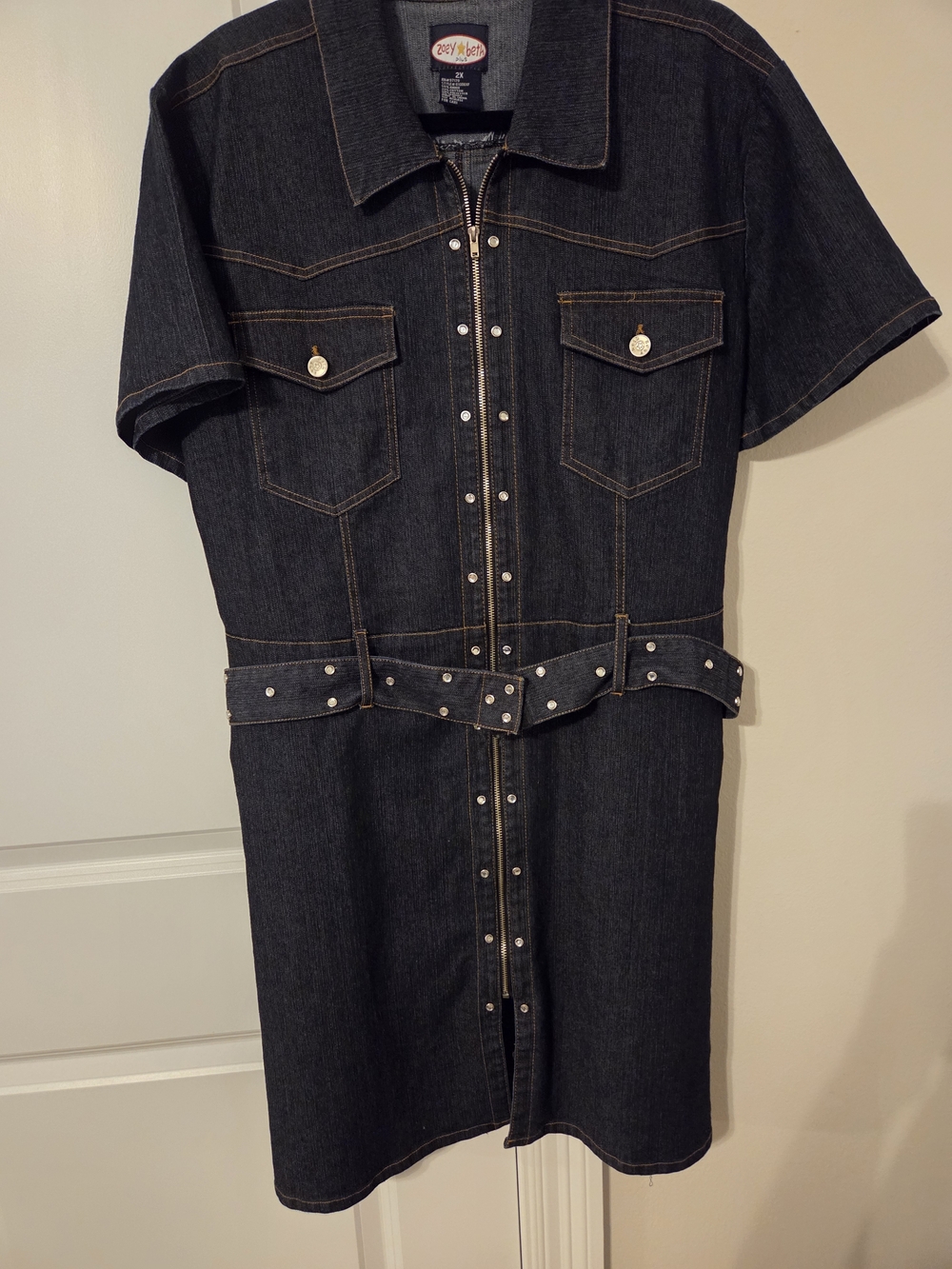 Dark Indigo Denim Zip-Front Dress Size 2x & (1x) By Zoey*Beth